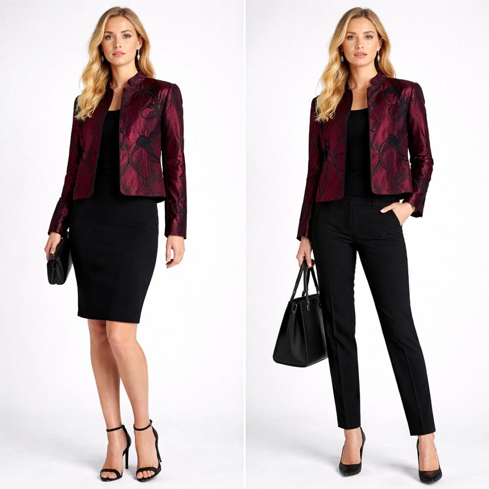 NWT Caroline Rose Jacket Elegant Evening Event Workware Ribbon Applique W Size s
